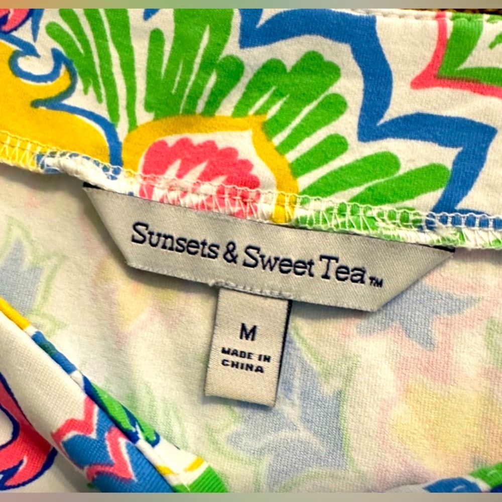 Sunsets & Sweet Tea Sleeveless Stretch Green, Pink, Blue Midi Dress Size Medium